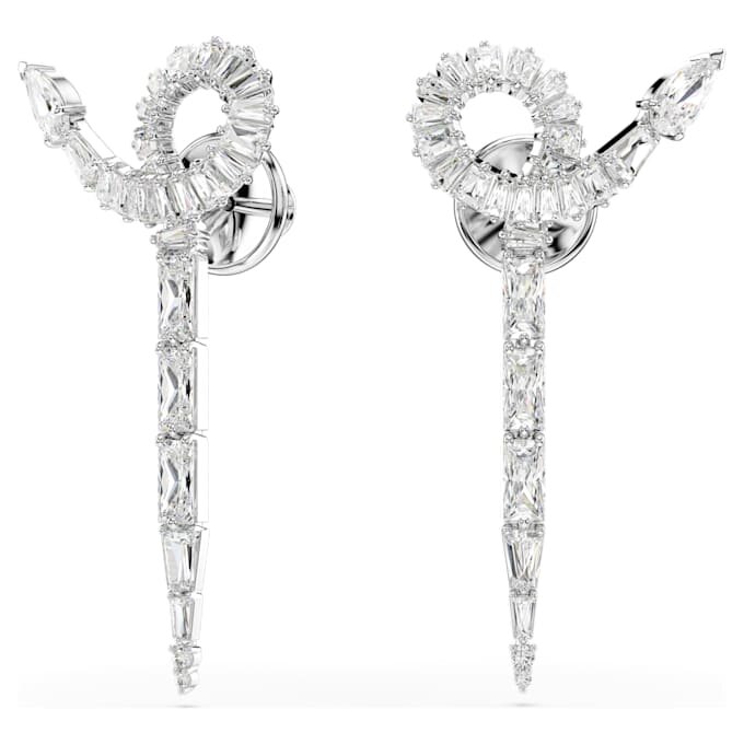 Snake Drop Earrings Mixed Cuts, Year of the Snake, White, Rhodium Plated Snake Drop Earrings Mixed Cuts, Year of the Snake, White, Rhodium Plated