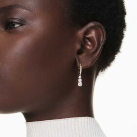Stilla Attract Hoop Earrings Round Cut, White, Gold-Tone Plated