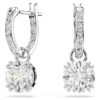 Stilla Drop Earrings Round Cut, White, Rhodium Plated
