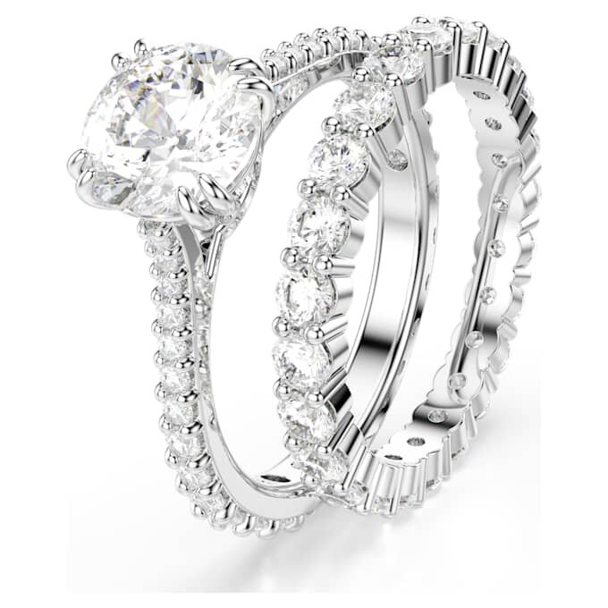 Stilla Ring Set (2), Round Cut, White, Rhodium Plated Stilla Ring Set (2), Round Cut, White, Rhodium Plated
