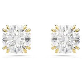 Stilla Stud Earrings Round Cut, White, Gold-Tone Plated