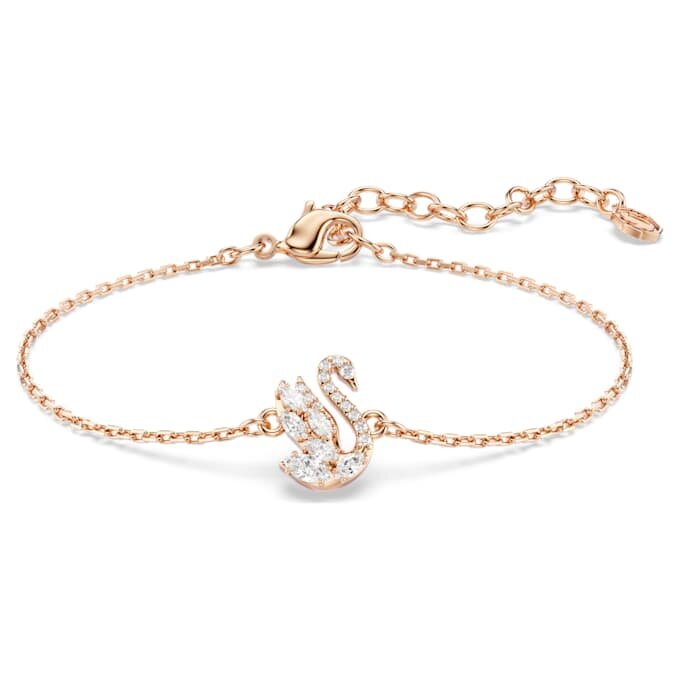 Swan Bracelet Mixed Cuts, Swan, White, Rose Gold-Tone Plated Swan Bracelet Mixed Cuts, Swan, White, Rose Gold-Tone Plated
