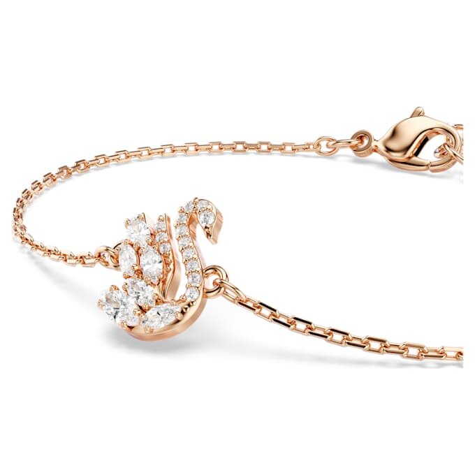 Swan Bracelet Mixed Cuts, Swan, White, Rose Gold-Tone Plated Swan Bracelet Mixed Cuts, Swan, White, Rose Gold-Tone Plated