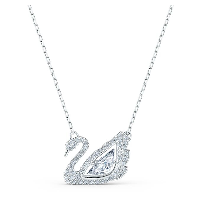 Swan Necklace Dancing Swan, White, Rhodium Plated Swan Necklace Dancing Swan, White, Rhodium Plated
