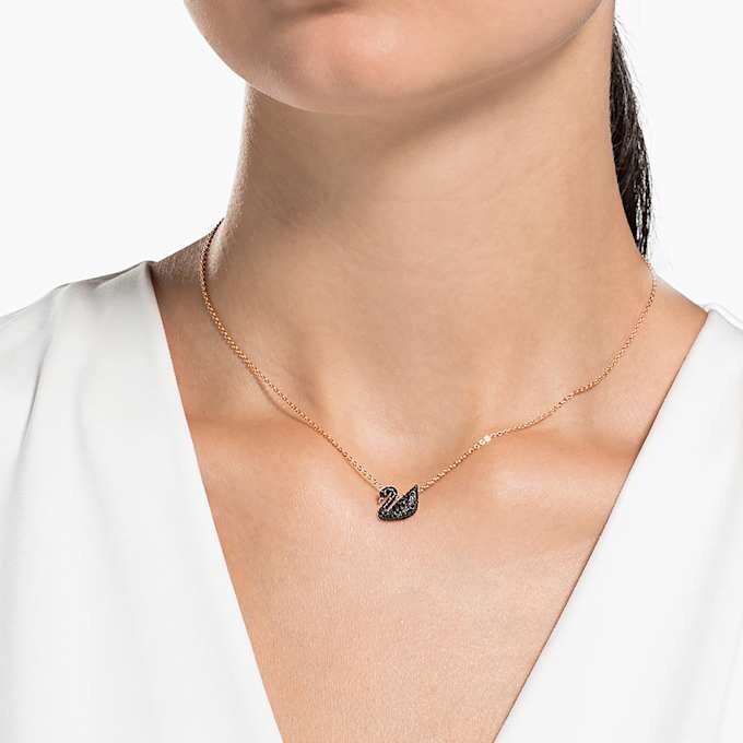 Swan Pendant Swan, Small, Black, Rose Gold-Tone Plated Swan Pendant Swan, Small, Black, Rose Gold-Tone Plated