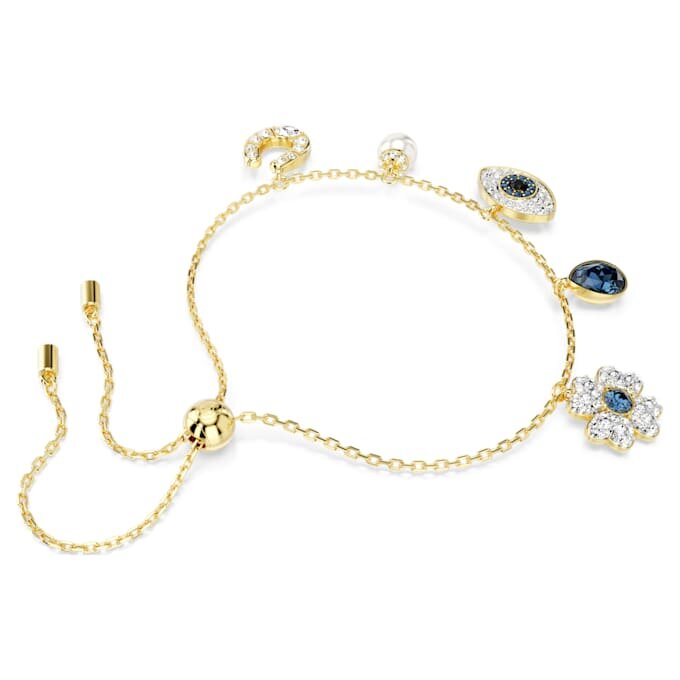 Symbolica Bracelet Crystal Pearl, Clover, Evil Eye and Horseshoe, Blue, Gold-Tone Plated Symbolica Bracelet Crystal Pearl, Clover, Evil Eye and Horseshoe, Blue, Gold-Tone Plated