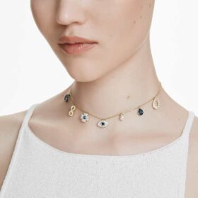 Symbolica Choker Crystal Pearl, Moon, Infinity, Clover, Evil Eye and Horseshoe, Blue, Gold-Tone Plated