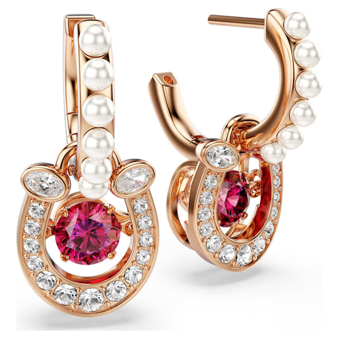 Symbolica Drop Earrings Crystal Pearl, Round Cut, Pavé, Horse Shoe, Red, Rose Gold-Tone Plated Symbolica Drop Earrings Crystal Pearl, Round Cut, Pavé, Horse Shoe, Red, Rose Gold-Tone Plated
