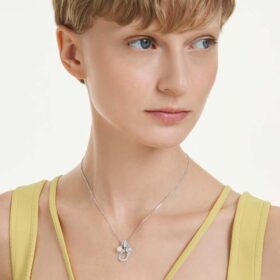 Symbolica Pendant Crystal Pearl, Round Cut, Pavé, Horse Shoe, White, Rhodium Plated