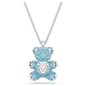 Teddy Pendant Bear, Blue, Rhodium Plated