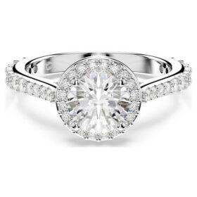 Una Angelic Ring Round Cut, White, Silver-Tone Finish