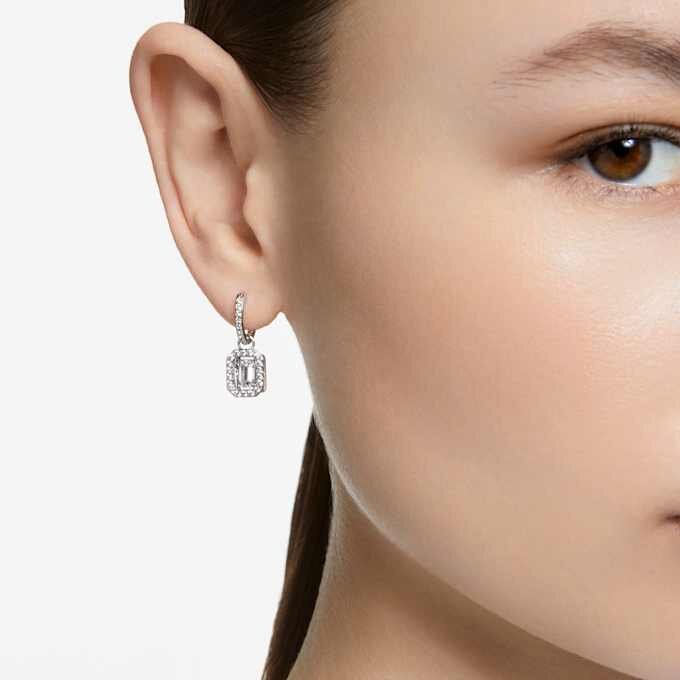 Una Drop Earrings Octagon Cut, White, Rhodium Plated Una Drop Earrings Octagon Cut, White, Rhodium Plated