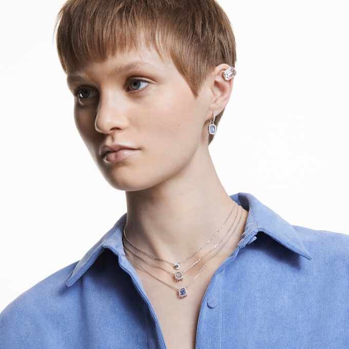Una Drop Earrings Octagon Cut, Blue, Rhodium Plated Una Drop Earrings Octagon Cut, Blue, Rhodium Plated